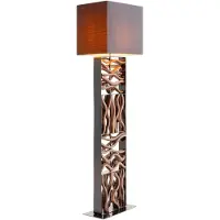 Kare Vloerlamp Nature Wave, hout donker, Woon-/ Eetkamer, Textiel / Stof / Zijde, Modern, vloerlamp hout