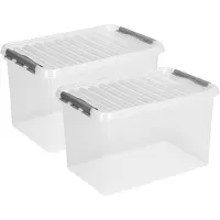 Sunware opslagbox - 2x stuks - met deksel - kunststof - 62 liter - 60 x 40 x 34 cm - opslagdoos