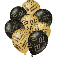 Paper Dreams Verjaardag ballonnen - 70 jaar en happy birthday 12x stuks zwart/goud