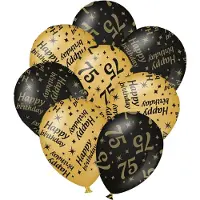Paper Dreams Verjaardag ballonnen - 75 jaar en happy birthday 24x stuks zwart/goud