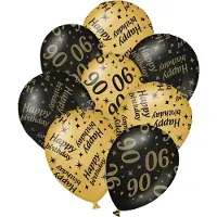 Paper Dreams Verjaardag ballonnen - 90 jaar en happy birthday 12x stuks zwart/goud