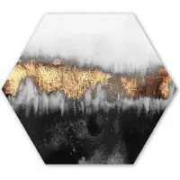 MuchoWow Hexagon wanddecoratie - Kunststof Wanddecoratie - Hexagon Schilderij - Gold - Chic - Abstract - 75x65 cm