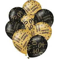 Paper Dreams Verjaardag ballonnen - 40 jaar en happy birthday 12x stuks zwart/goud