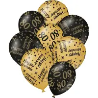 Paper Dreams Verjaardag ballonnen - 80 jaar en happy birthday 12x stuks zwart/goud