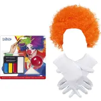 Smiffys Clown verkleed set volwassenen - pruik oranje/schmink/neus/handschoenen