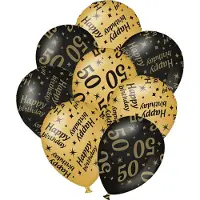 Paper Dreams Verjaardag ballonnen - 50 jaar en happy birthday 12x stuks zwart/goud