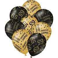 Paper Dreams Verjaardag ballonnen - 65 jaar en happy birthday 12x stuks zwart/goud
