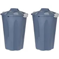 Bathroom Solutions 2x stuks kunststof wasmanden met deksel rond blauw 40 liter - Wasmanden