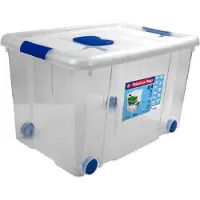 Hega hogar opbergbox met deksel en wieltjes - 5x - 55L - kunststof - transparant - 59 x 40 x 35 cm