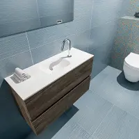 Mondiaz ADA Toiletmeubel 80x30x50cm met 1 kraangaten 2 lades dark brown mat Wastafel Lex midden Solid Surface Wit FK75342010