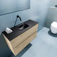 Mondiaz ADA 80cm toiletmeubel washed oak. LEX wastafel urban midden zonder kraangat