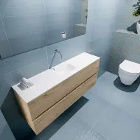 Mondiaz ADA 120cm toiletmeubel washed oak. LEX wastafel talc midden zonder kraangat