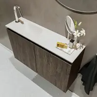 Mondiaz ture 80 cm toiletmeubel dark brown. Eden wastafel talc links 1 kraangat