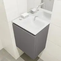 Mondiaz olan 40 cm toiletmeubel dark grey. Lex wastafel talc rechts geen kraangat