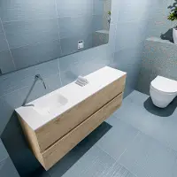 Mondiaz ADA 120cm toiletmeubel washed oak. LEX wastafel talc links zonder kraangat