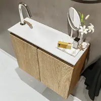 Mondiaz Ture 60cm toiletmeubel washed oak met wastafel talc links 1 kraangat