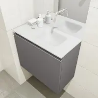 Mondiaz olan 60 cm toiletmeubel dark grey. Lex wastafel talc rechts geen kraangat
