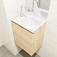 Mondiaz olan 40 cm toiletmeubel washed_oak. Lex wastafel talc rechts 1 kraangat