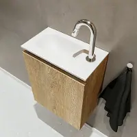 Mondiaz TURE 40cm toiletmeubel washed oak. EDEN wastafel talc links 1 kraangat