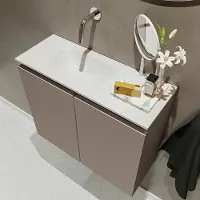 Mondiaz ture 60 cm toiletmeubel smoke. Eden wastafel talc links geen kraangat