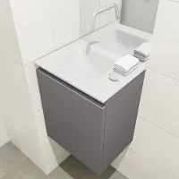 Mondiaz olan 40 cm toiletmeubel dark grey. Lex wastafel talc links geen kraangat