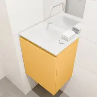 Mondiaz olan 40 cm toiletmeubel ocher. Lex wastafel talc links geen kraangat