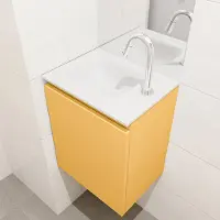 Mondiaz OLAN 40cm toiletmeubel ocher. LEX wastafel talc links 1 kraangat