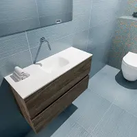Mondiaz ADA 80cm toiletmeubel dark brown. LEX wastafel talc midden zonder kraangat