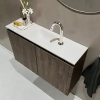 Mondiaz TURE 80cm toiletmeubel dark brown. EDEN wastafel talc midden 1 kraangat