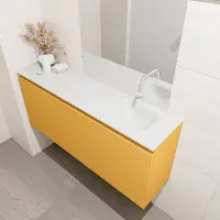 Mondiaz olan 120 cm toiletmeubel ocher. Lex wastafel talc rechts geen kraangat