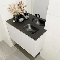 Mondiaz olan 80 cm toiletmeubel linen. Lex wastafel urban rechts geen kraangat