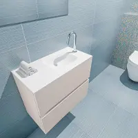 Mondiaz ada 60 cm toiletmeubel linen. Lex wastafel talc rechts 1 kraangat