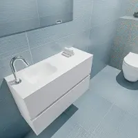Mondiaz ada 80 cm toiletmeubel talc. Lex wastafel talc links 1 kraangat