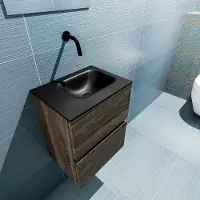 Mondiaz ADA 40cm toiletmeubel dark brown. LEX wastafel urban rechts zonder kraangat