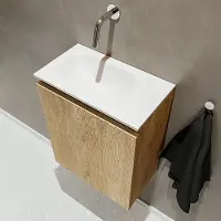 Mondiaz ture 40 cm toiletmeubel washed oak. Eden wastafel talc links geen kraangat