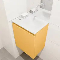 Mondiaz olan 40 cm toiletmeubel ocher. Lex wastafel talc rechts geen kraangat