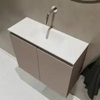 Mondiaz TURE 60cm toiletmeubel smoke. EDEN wastafel talc midden geen kraangat