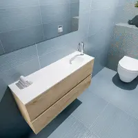 Mondiaz ada 100 cm toiletmeubel washed oak. Lex wastafel talc rechts 1 kraangat