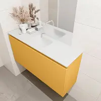 Mondiaz olan 100 cm toiletmeubel ocher. Lex wastafel talc midden geen kraangat