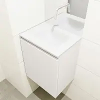 Mondiaz olan 40 cm toiletmeubel linen. Lex wastafel talc midden geen kraangat