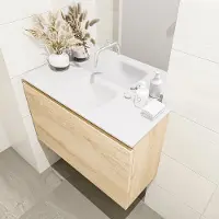 Mondiaz olan 80 cm toiletmeubel washed_oak. Lex wastafel talc midden geen kraangat