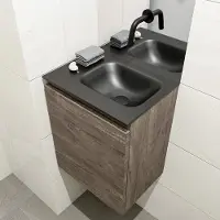 Mondiaz Olan 40cm toiletmeubel dark brown met wastafel urban rechts geen kraangat
