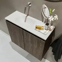 Mondiaz TURE 60cm toiletmeubel dark brown. EDEN wastafel talc links geen kraangat