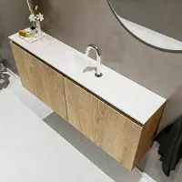 Mondiaz ture 120 cm toiletmeubel washed oak. Eden wastafel talc midden 1 kraangat