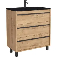 Muebles Resh badkamermeubel eiken 60cm met zwarte wastafel en kraangat