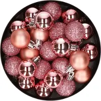 COSY&TRENDY 60x stuks kleine kerstballen 3 cm roze kunststof - Onbreekbare plastic kerstballen - Kerstversiering