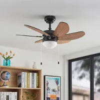 LINDBY plafondventilator Minja, zwart, stil, 78 cm, E14 Minja, zwart, Woon-/ Eetkamer, metaal, Modern