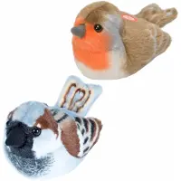 Wild republic Set van 2x stuks pluche vogels knuffels van 14 cm met geluid - Vogel knuffels