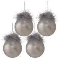 Clayre & Eef Kerstbal Set van 4 Ø 8 cm Zilverkleurig Wit Glas Kerstboomversiering Zilverkleurig Kerstboomversiering