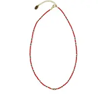 CO88 Collection 8CN-26343 Kralenketting met Miyuki Kralen - Rood en Goudkleurig - 40+5cm - Goudkleurig Slot